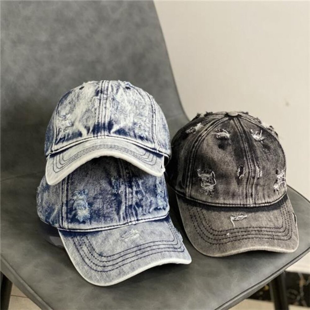 New Fashion Denim Cap Casual Washed Old Hole Jean Baseball Cap Vintage Men